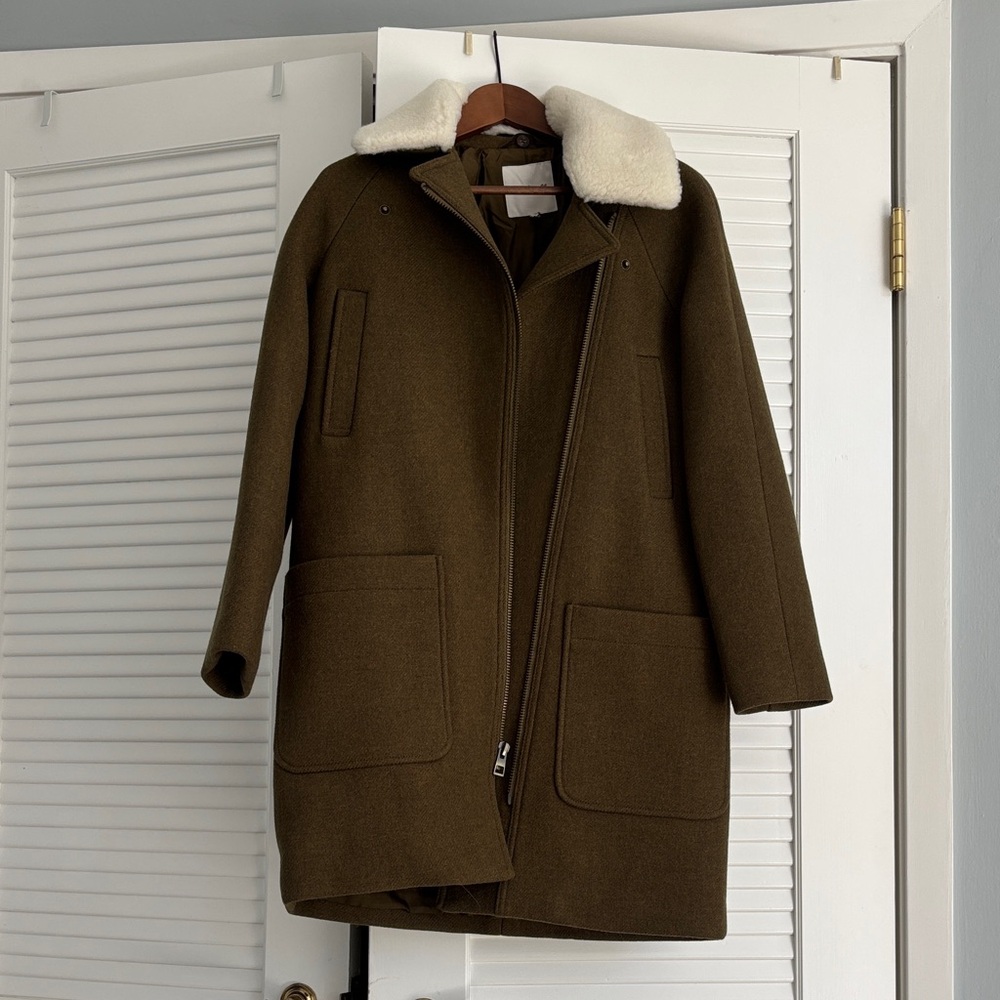 Madewell Olive Coat with Cream Collar